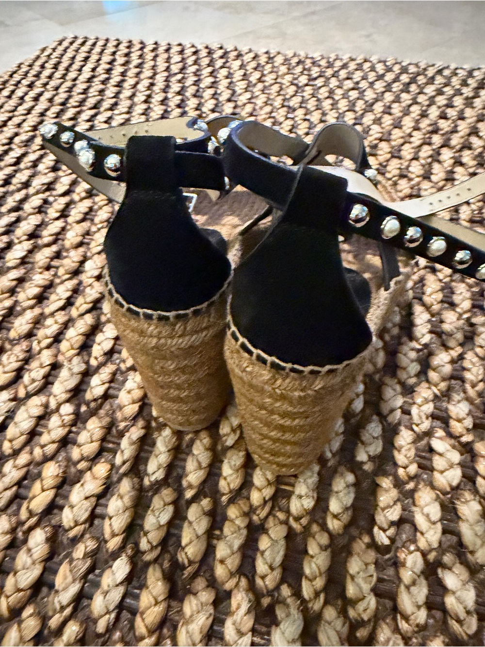 JIMMY CHOO Danica Black 110 Studded Leather Espadrille Wedge Sandals - Picture 7 of 8